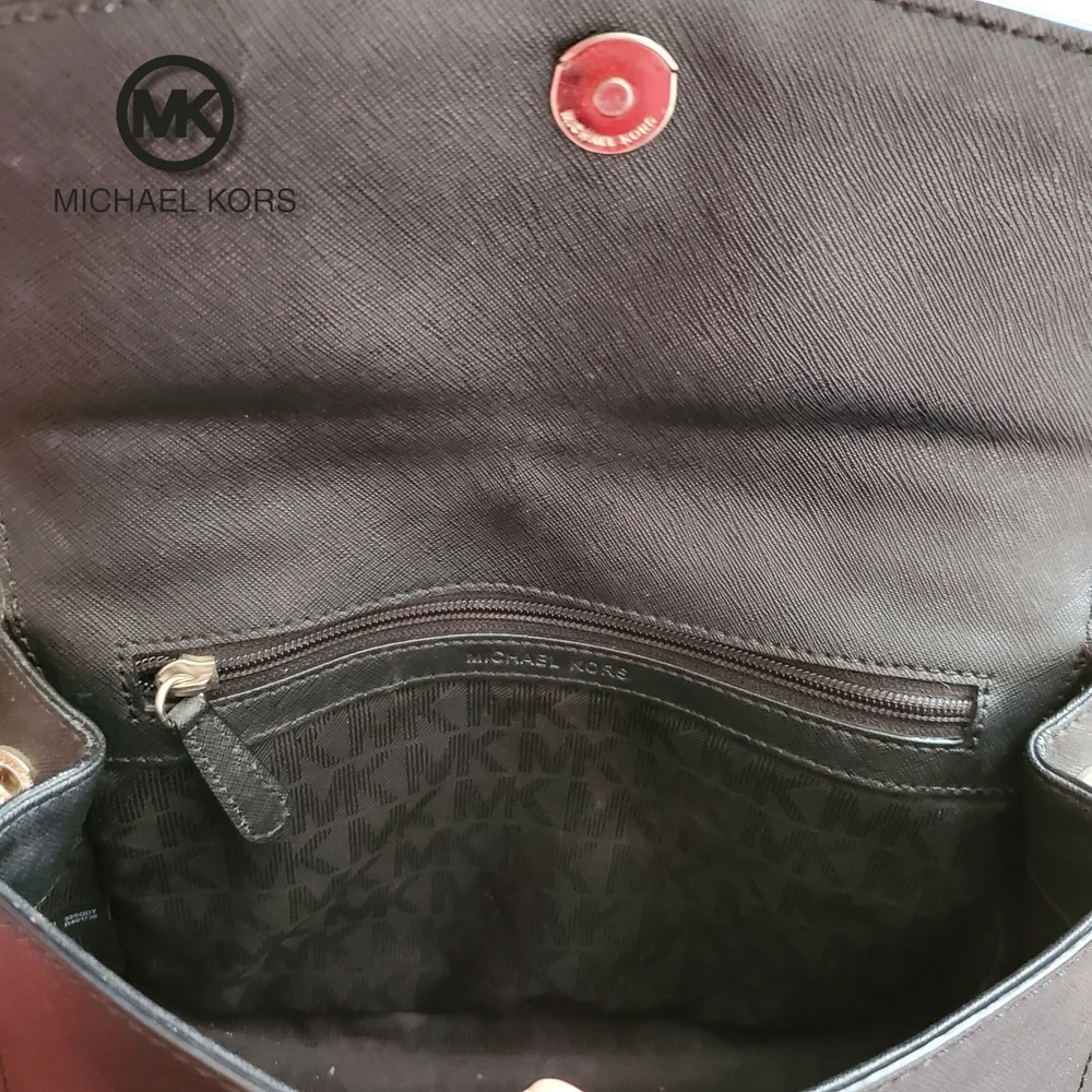 Michael KORS Black Saffiano Leather Top Handle Silver Studded Crossbody Satchel - Picture 11 of 17